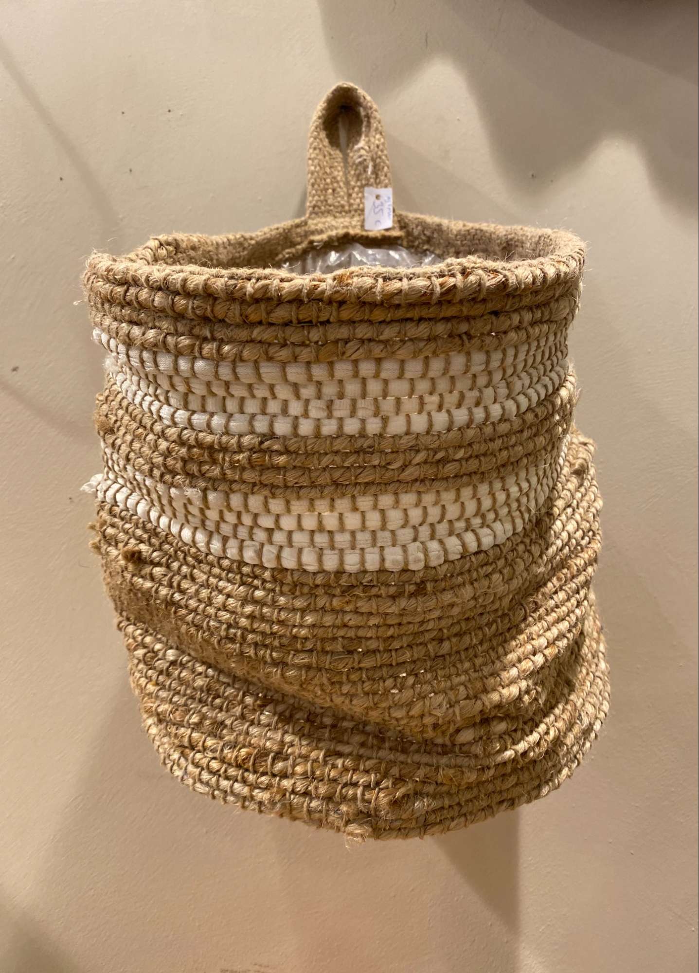 Cache pot nature et blanc en jute