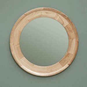 Miroir rond en bois clair