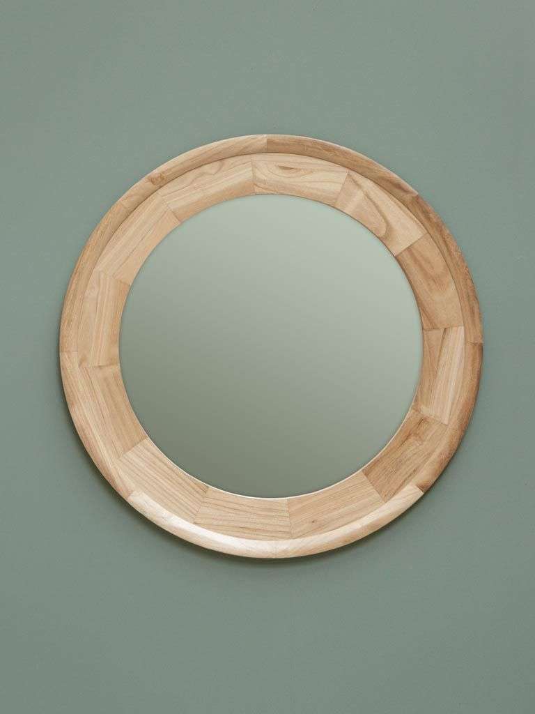 Miroir rond en bois clair