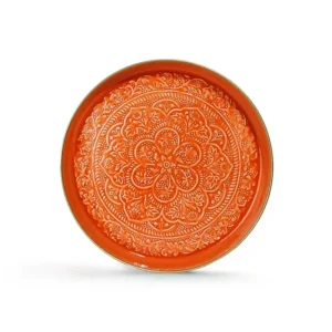 Plateau berbère en métal orange
