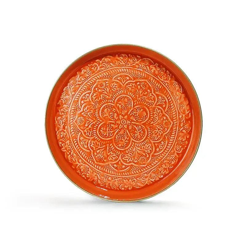 Plateau berbère en métal orange