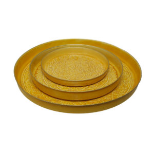 Plateau berbère en métal jaune moutarde