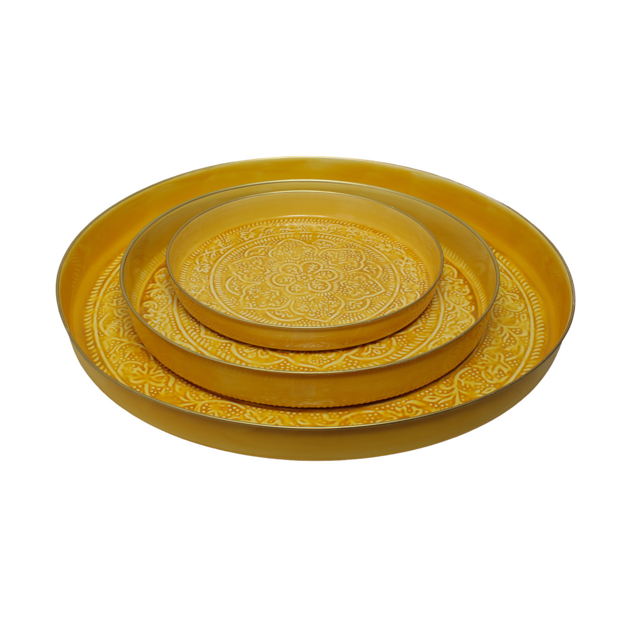 Plateau berbère en métal jaune moutarde