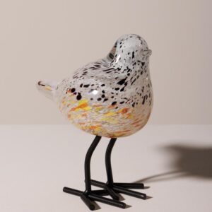 Oiseau sur pied en verre moucheté orange et noir