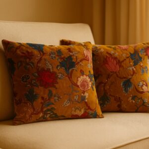 Coussin velvet moutarde