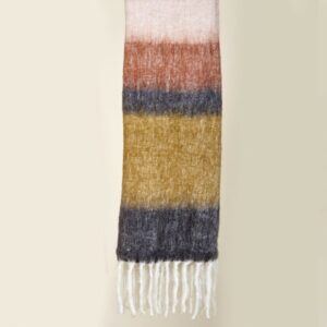 Plaid rayé moutarde, bleu, rose et terre cuite