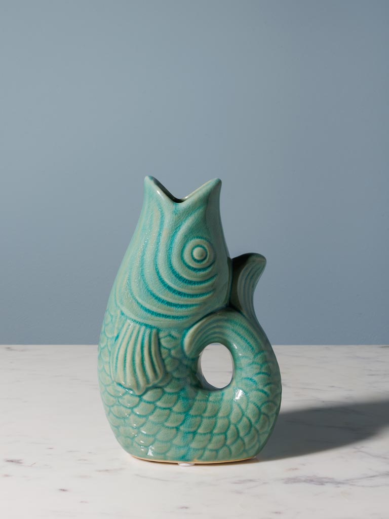 Petit vase ou pichet poisson bleu